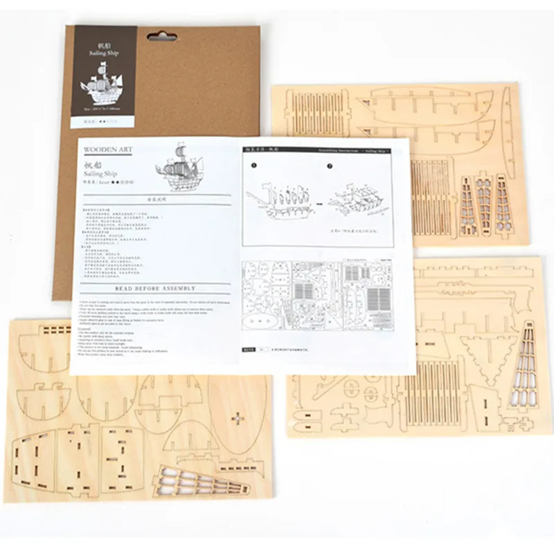 Diy 3d wooden puzzle for Assembly Puzzle Laser Cutting Sailing Ship Biplane Steam Locomotive Train Toy diy Kit  for adults Child thumbnail 6