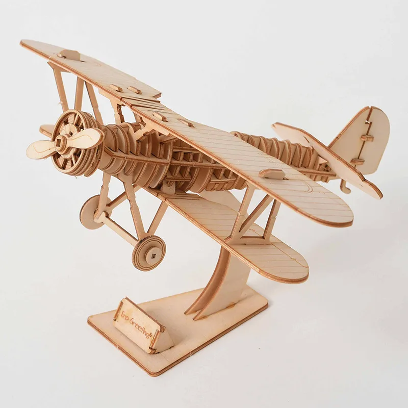 Diy 3d wooden puzzle for Assembly Puzzle Laser Cutting Sailing Ship Biplane Steam Locomotive Train Toy diy Kit  for adults Child thumbnail 5