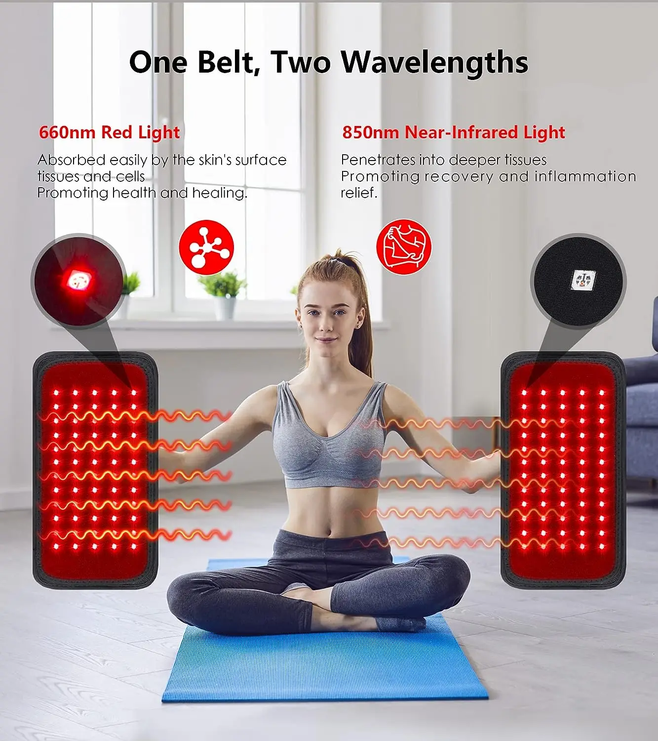 60 LEDs Red＆Infrared Light Therapy Belt 850nm 660nm Back  Burn Fat Wrap Slimming Machine Waist Heat Pad Full Body thumbnail 5