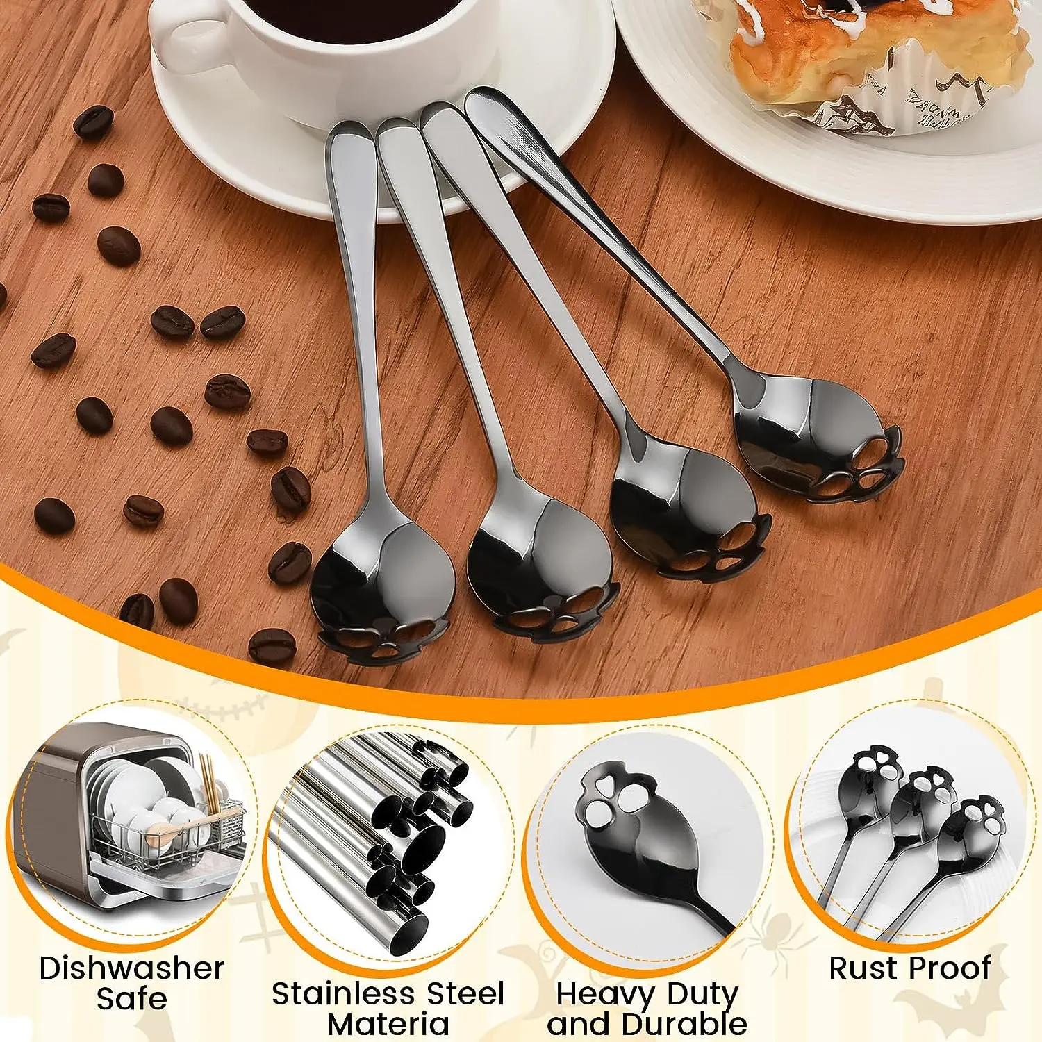 1PCS Coffee Spoon Creative Skull Shape Teaspoon Stainless Steel Tableware Dessert Coffee Scoop For Tea Sugar Christmas Gifts thumbnail 4