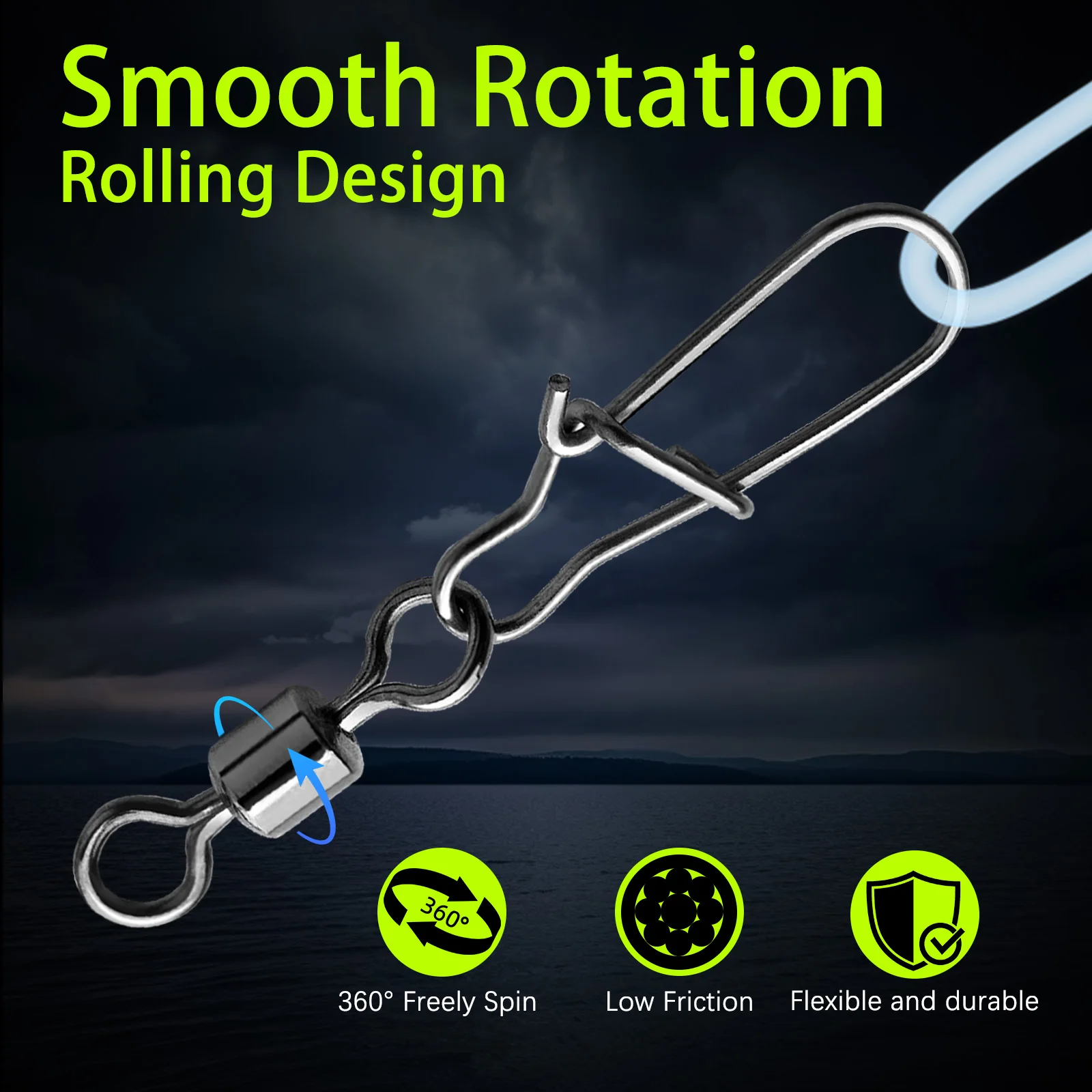 Duo-Lock Snap Swivels 50~200Pcs Fishing Swivel Snap Stainless Brass Saltwater Fishing Rolling Barrel Swivel Connectors Tackle thumbnail 3