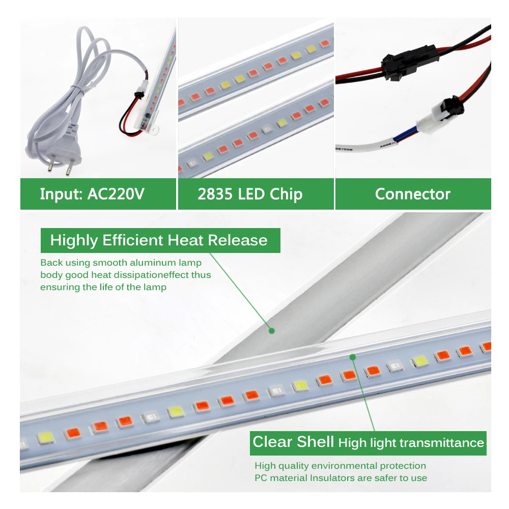 AC220V LED Grow Light 75leds LED Plant Light Bar Full Spectrum Phyto Lamp For Indoor Plants Flowers Hydroponics System thumbnail 5