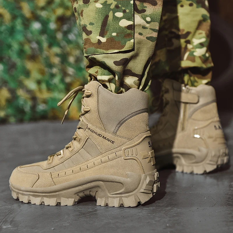 Men's Desert Combat Boots Outdoor Non-slip Tactical Boots Hiking Desert Ankle Hunting Shoes Work Safty Men Boots Botines Zapatos thumbnail 6