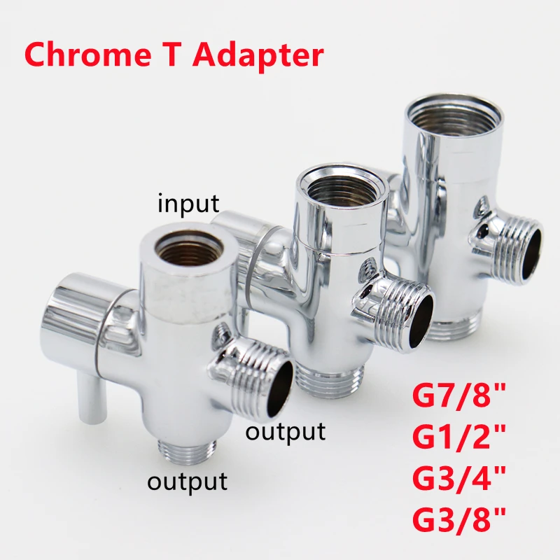 Bidet Chrome T Adapter with Shut-off Valve T Adapter 3-way 7/8" 1/2" 3/4" 3/8" T-shaped Valve for Handheld Toilet Bidet Spray