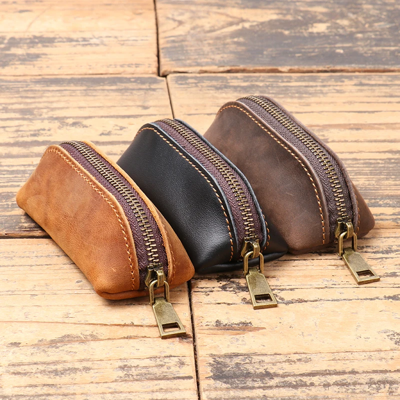 Men's Real Leather Wallet Vintage Mini Coin Purse Women's Key Holder Organizer Pouch Housekeeper Car Case Wallet Leathfocus thumbnail 2
