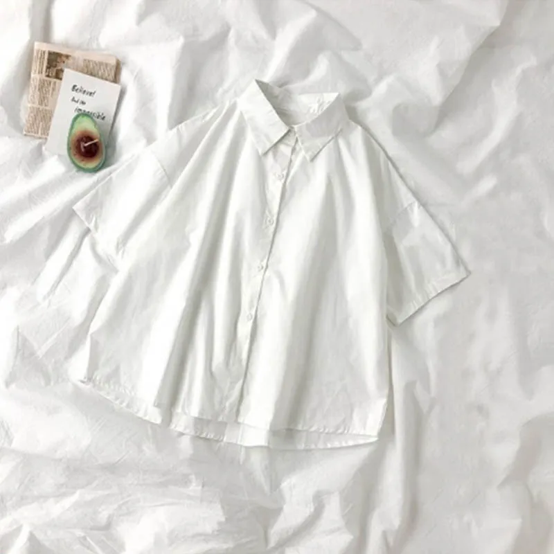 E-BAIHU 2025 White Shirt Women Blusas Short Sleeve Lapel Blouse with Tie Japanese Fashion Student Summer Daily College Style Top thumbnail 5