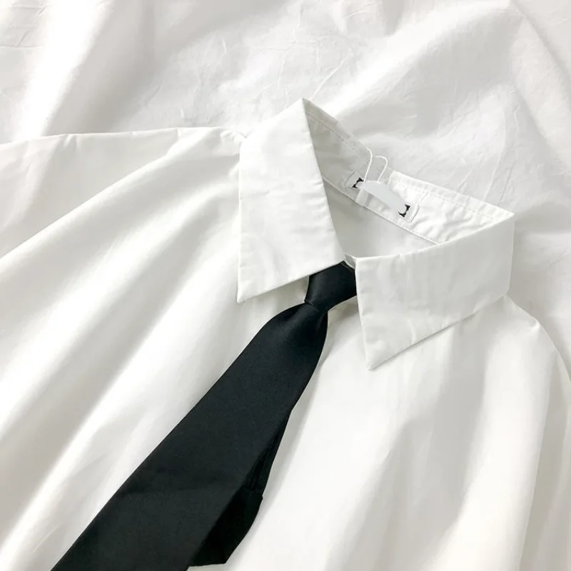 E-BAIHU 2025 White Shirt Women Blusas Short Sleeve Lapel Blouse with Tie Japanese Fashion Student Summer Daily College Style Top thumbnail 6