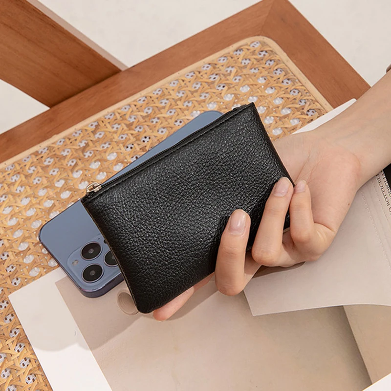 Women PU Leather Coin Purse Retro Litchi Pattern Zipper Pouch Mini Change Purses Unisex Solid Wallets Card Holder Storage Bag thumbnail 3