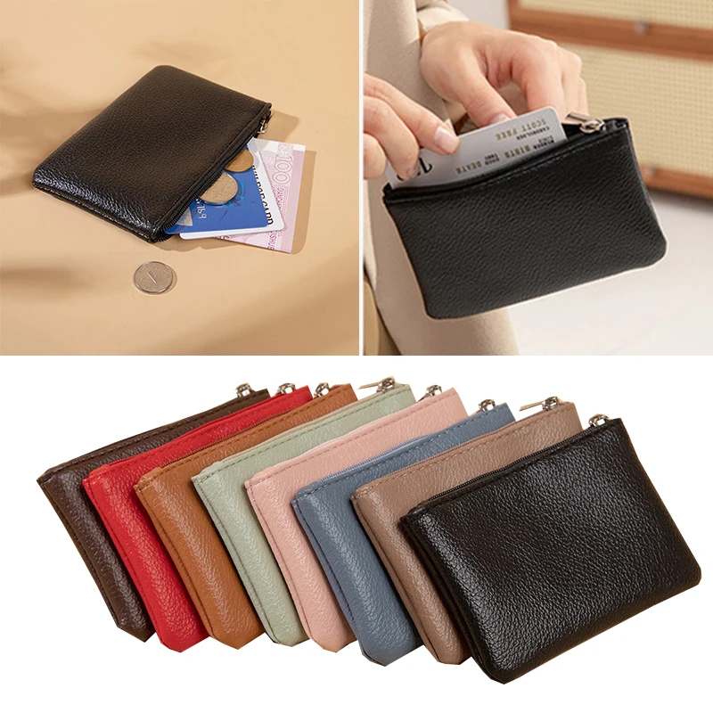 Women PU Leather Coin Purse Retro Litchi Pattern Zipper Pouch Mini Change Purses Unisex Solid Wallets Card Holder Storage Bag thumbnail 4
