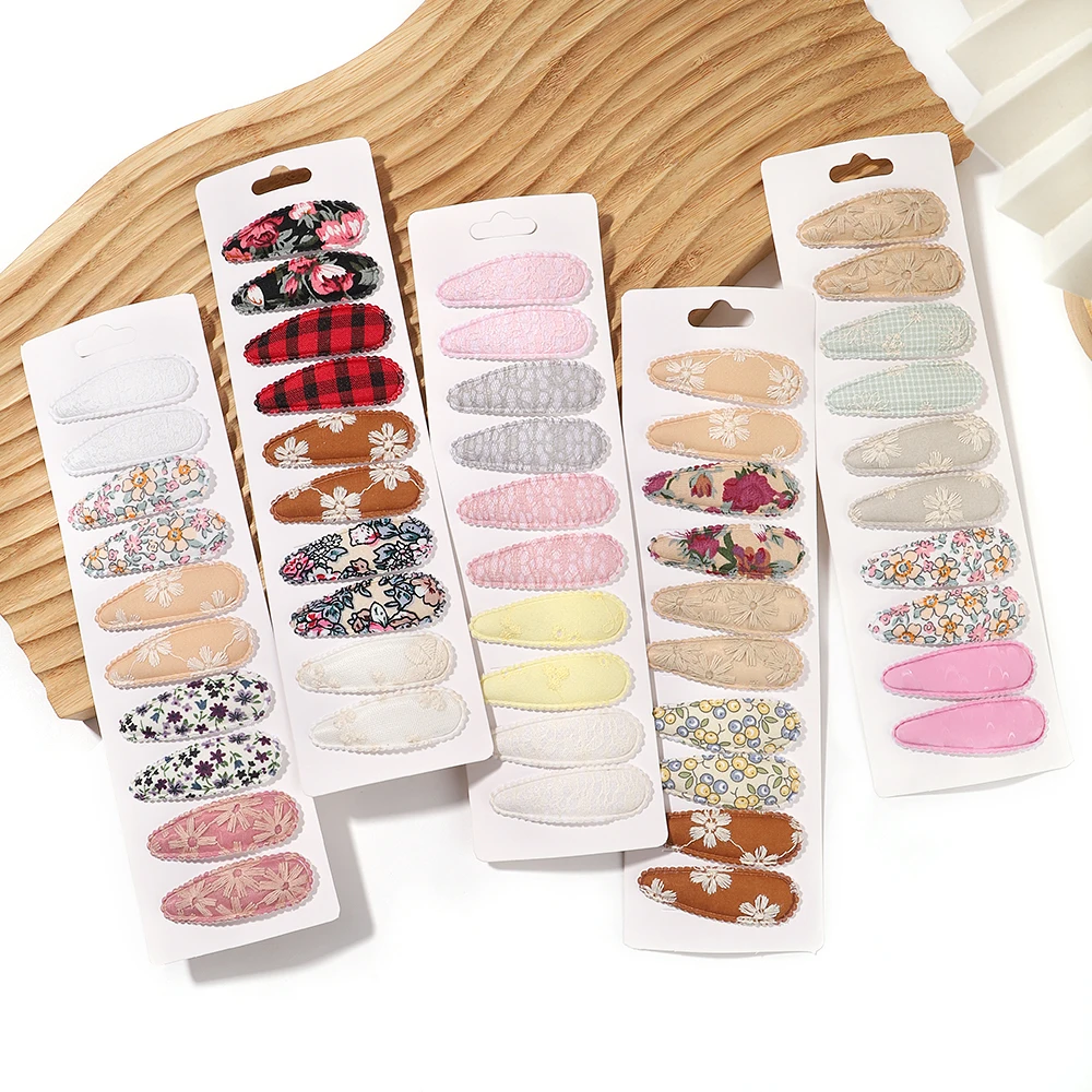 10Pcs/Lot Fresh Print Cotton Alloy Hair Clips for Kids Fabric Plaid BB Hairpins Girl Hairgripe Headwear Baby Hair Accessories thumbnail 2