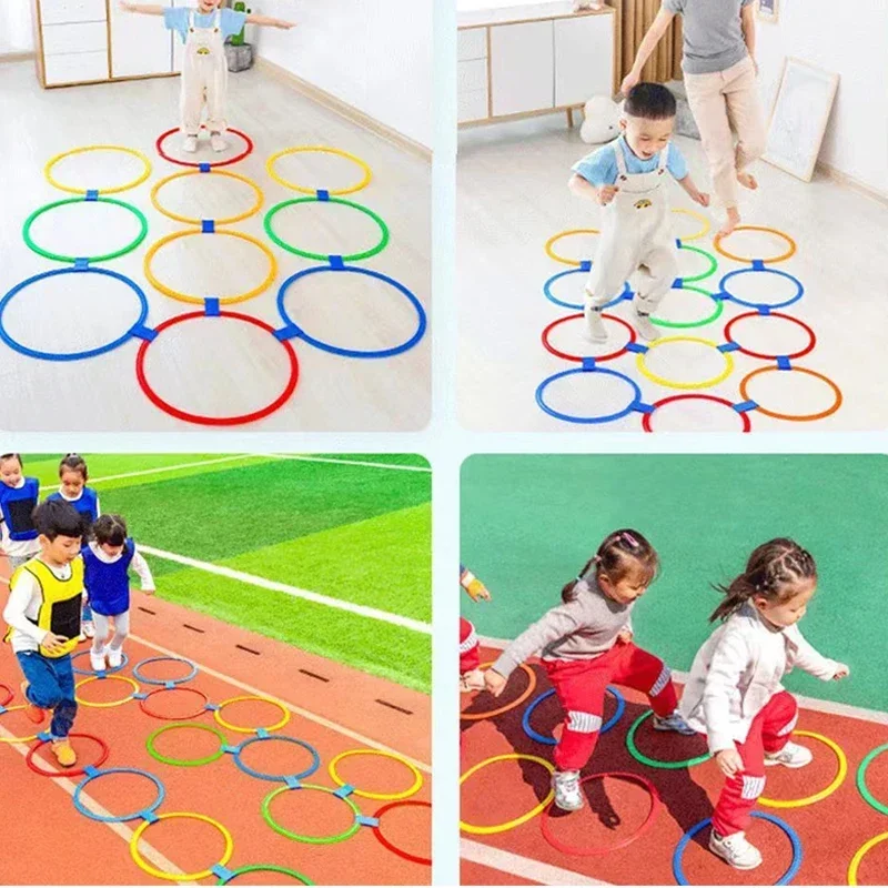 New Outdoor Kids Funny Physical Training Sport Toys Lattice Jump Ring Set Game 10 Hoops 10 Connectors for Park Play Boys Girls thumbnail 4