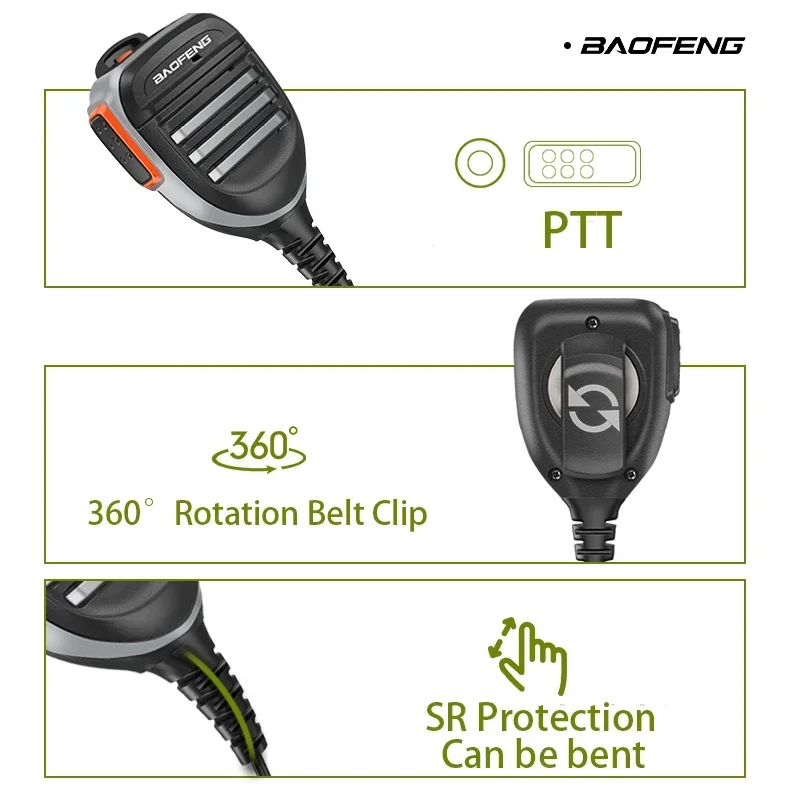 UV-5RH Pro Microphone Speaker for Walkie Talkie DM-1701 UV16 Radio PTT Mic Kenwood Plug 2-Pin Baofeng Walkie Talkie Accessories thumbnail 3