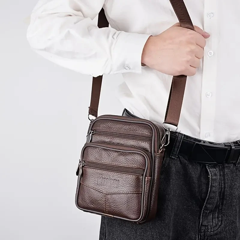 Men's New Genuine Leather Crossbody Bag Vertical Trendy Multifunctional Shoulder Bag Briefcase Casual Travel Messenger Bag thumbnail 6