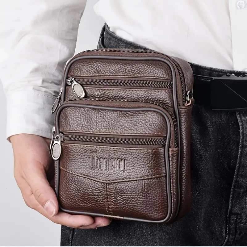 Men's New Genuine Leather Crossbody Bag Vertical Trendy Multifunctional Shoulder Bag Briefcase Casual Travel Messenger Bag thumbnail 5