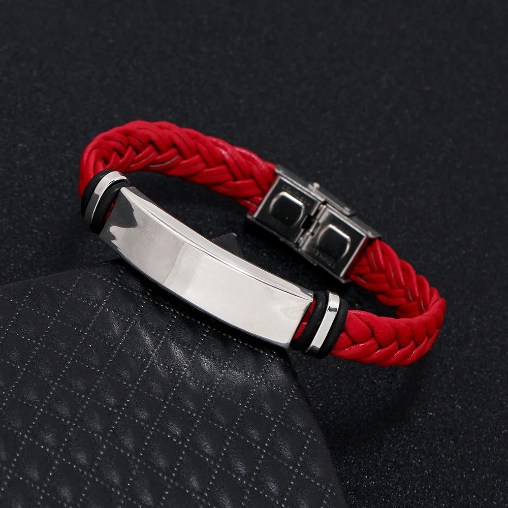 Custom logo Name Engrave Leather Bangle & Bracelet customize Stainless Steel Bracelets For Women Men ID Bracelet thumbnail 5