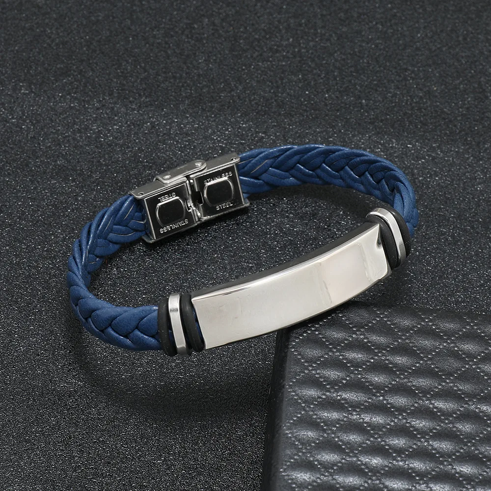 Custom logo Name Engrave Leather Bangle & Bracelet customize Stainless Steel Bracelets For Women Men ID Bracelet thumbnail 4