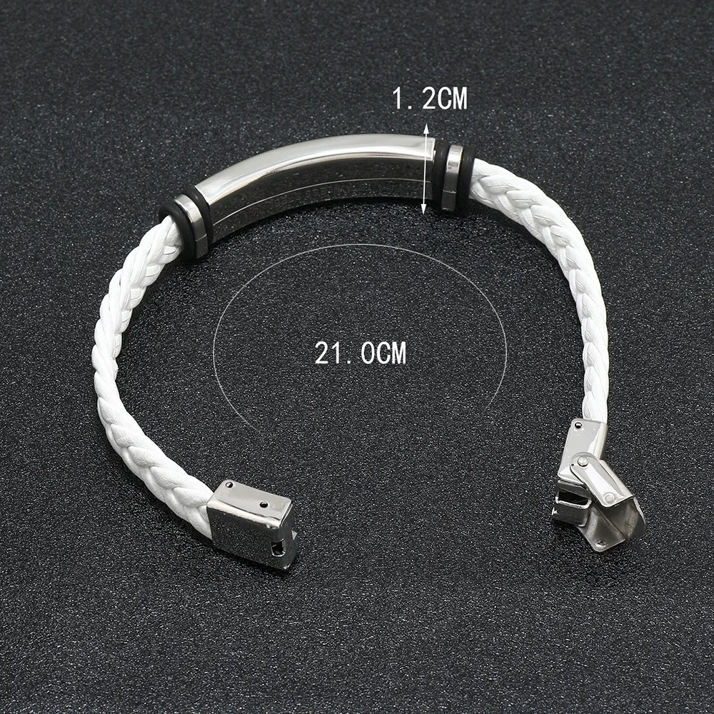 Custom logo Name Engrave Leather Bangle & Bracelet customize Stainless Steel Bracelets For Women Men ID Bracelet thumbnail 3