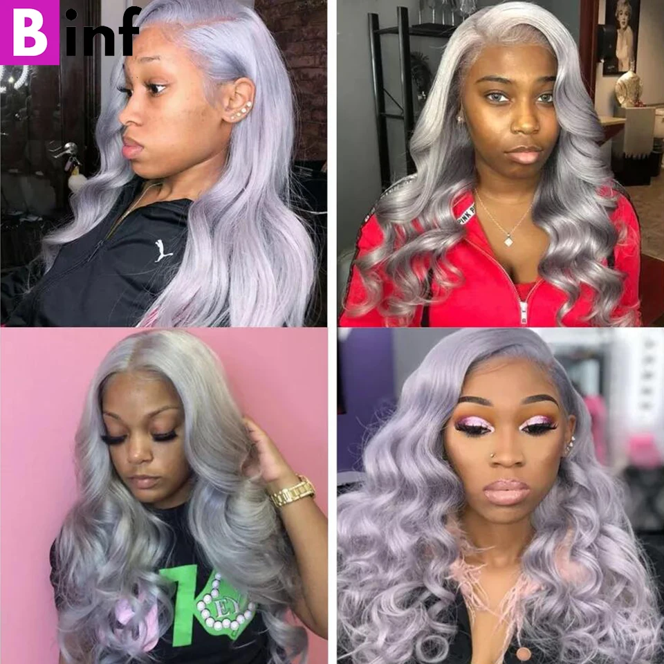 Silver Grey Colored Virgin Human Hair Body Wave Bundles With Closure And Frontal 3/4 Bundles with Closure Human Hair Bundles thumbnail 5