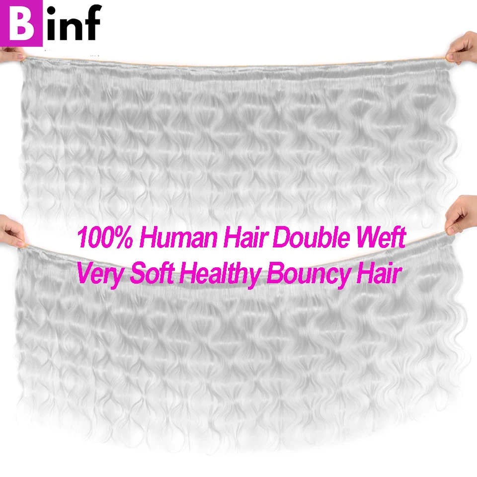 Silver Grey Colored Virgin Human Hair Body Wave Bundles With Closure And Frontal 3/4 Bundles with Closure Human Hair Bundles thumbnail 3