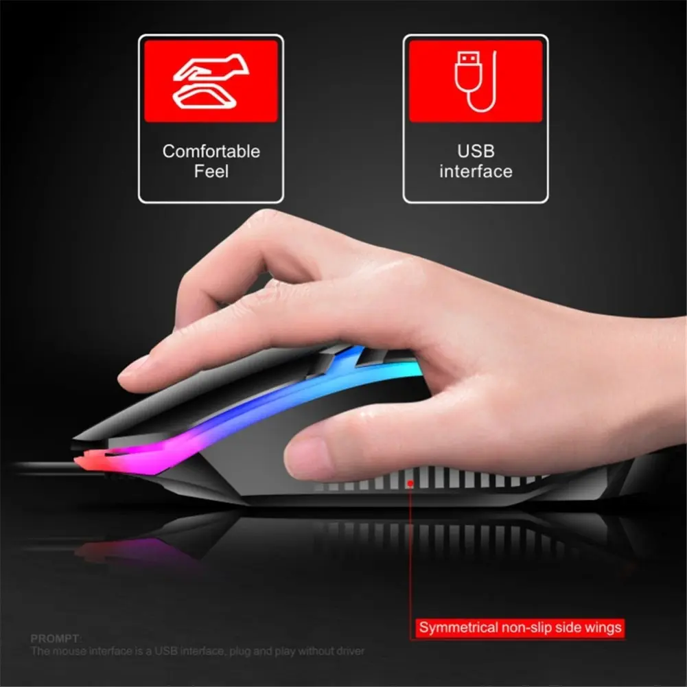 Rainbow Backlit Wired Keyboard and Mouse,Floating Keycap Strong, Wear-resistant,  Comfortable Feel Keyboard for Business Office thumbnail 4