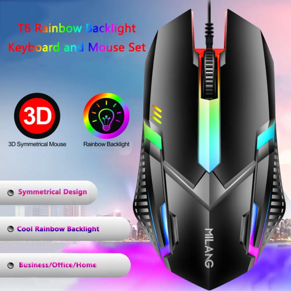 Rainbow Backlit Wired Keyboard and Mouse,Floating Keycap Strong, Wear-resistant,  Comfortable Feel Keyboard for Business Office thumbnail 6