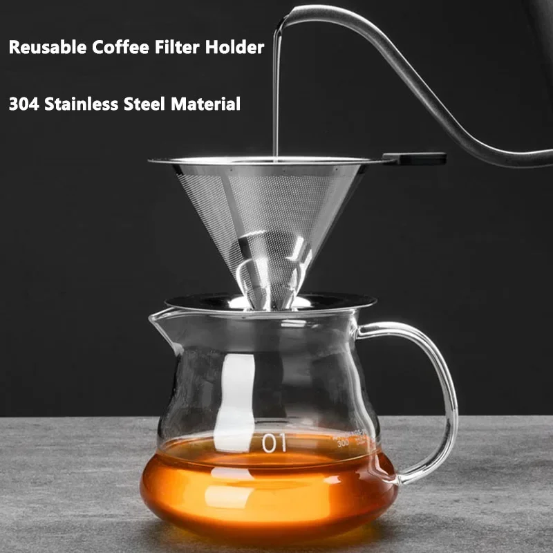 Portable Coffee Filter Stainless Steel Easy Clean Reusable Double Layer Coffee Funnel Paperless Pour Over Holder Coffee Dripper thumbnail 2