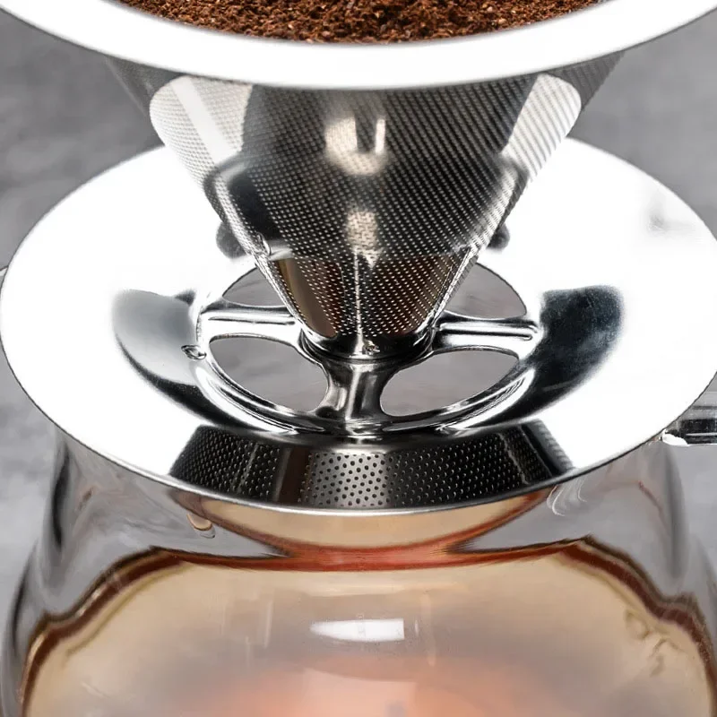 Portable Coffee Filter Stainless Steel Easy Clean Reusable Double Layer Coffee Funnel Paperless Pour Over Holder Coffee Dripper thumbnail 3