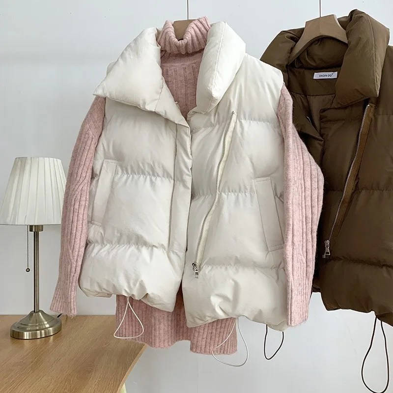Women Fashion Autumn New 2024 Stand Collar Elegant Down Coats Warm Outerwear Casual Belt Sleeveless Winter Women Vests Jackets thumbnail 2