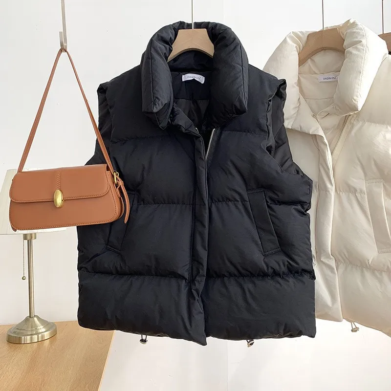 Women Fashion Autumn New 2024 Stand Collar Elegant Down Coats Warm Outerwear Casual Belt Sleeveless Winter Women Vests Jackets thumbnail 3
