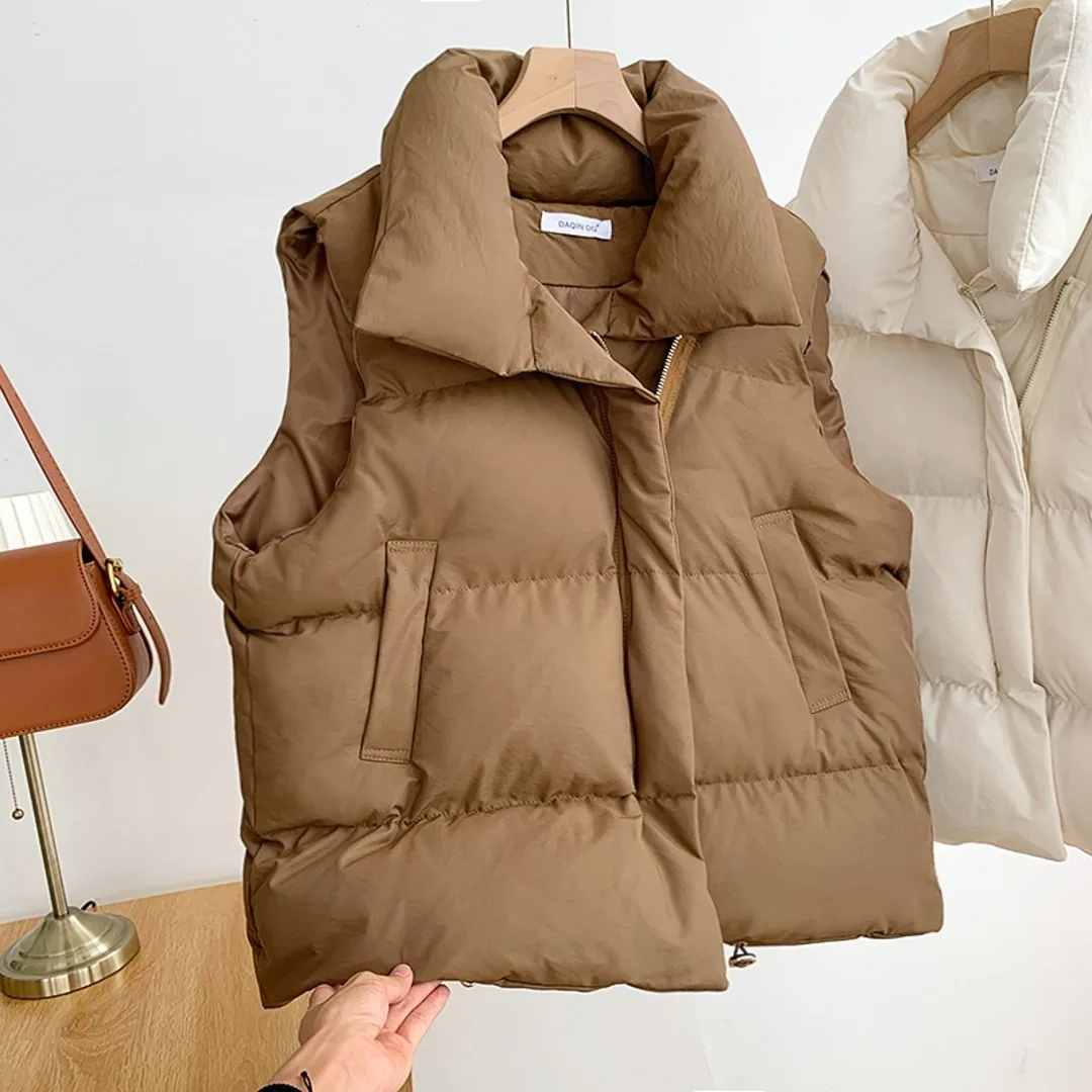 Women Fashion Autumn New 2024 Stand Collar Elegant Down Coats Warm Outerwear Casual Belt Sleeveless Winter Women Vests Jackets thumbnail 4