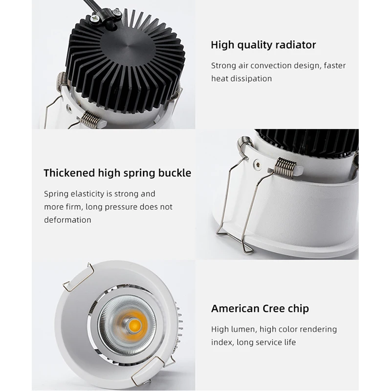 Recessed Anti Glare Dimmable Downlight 7w 9w 12w 15w Led spotlight Ceiling Round Panel Light for hotel Decoration Home Lighting thumbnail 4
