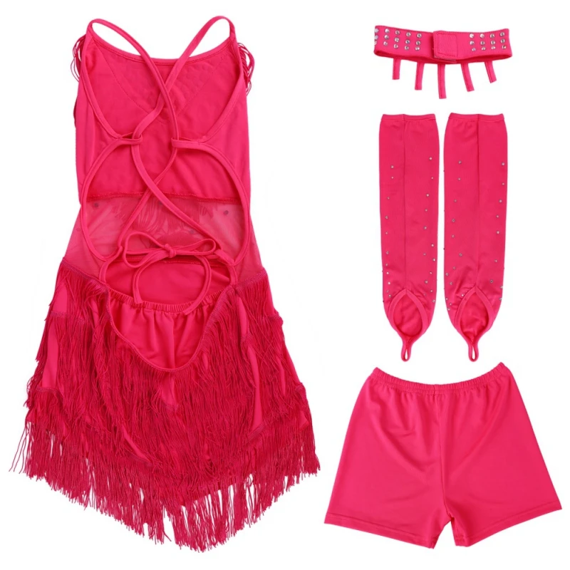 Children Sequin Latin Dance Tassel Dress Girls Fashion Cha Cha Salsa Tango Dance Outfit Stage Costume thumbnail 6