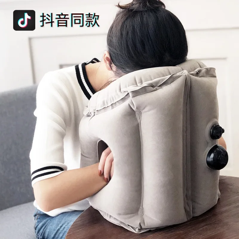 Upgraded Inflatable Air Cushion Travel Pillow Headrest Chin Support Cushions for Airplane Plane Car Office Rest Neck Nap Pillows thumbnail 5