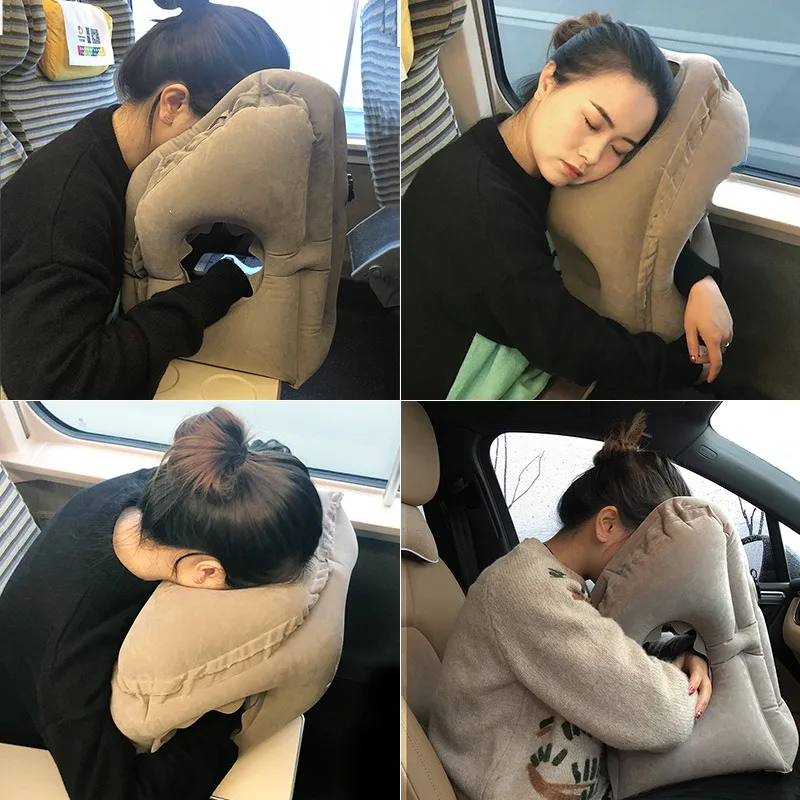 Upgraded Inflatable Air Cushion Travel Pillow Headrest Chin Support Cushions for Airplane Plane Car Office Rest Neck Nap Pillows thumbnail 2