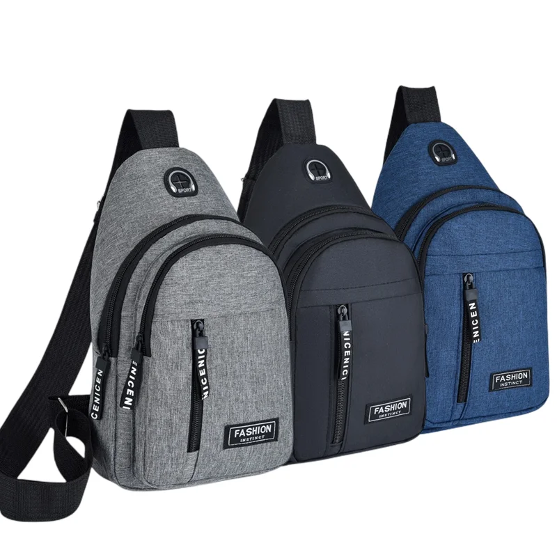 Men's Bag Solid Color Men's Chest Bag Outdoor Casual Fashionable Small Satchel Canvas Handbag Zipper Messenger Fashion Bags thumbnail 3