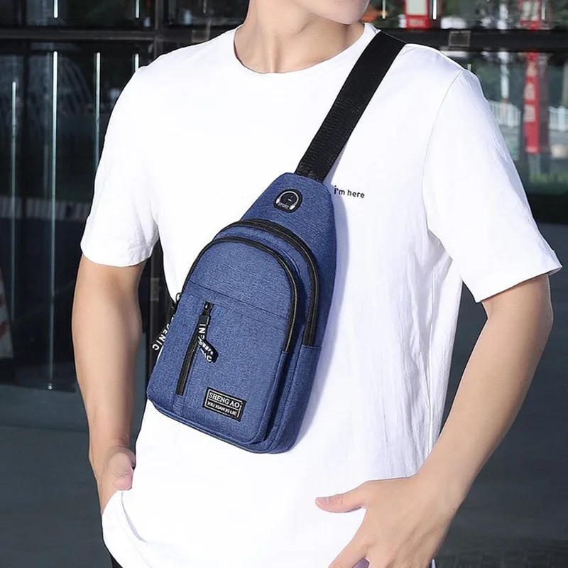 Men's Bag Solid Color Men's Chest Bag Outdoor Casual Fashionable Small Satchel Canvas Handbag Zipper Messenger Fashion Bags thumbnail 2