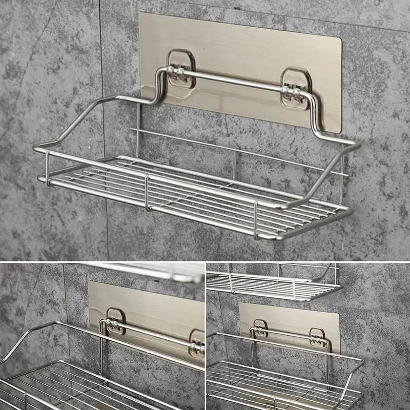Stainless Steel Bathroom Storage Shelf Punch-Free Kitchen Bathroom Toilet Wall Hanging Storage Rack thumbnail 3