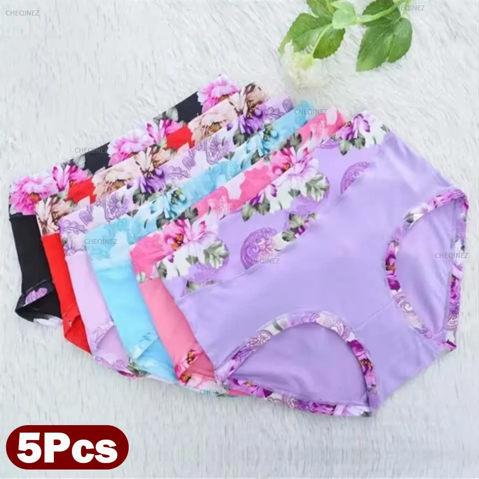 5Pcs/Lot Women's Panties Print Underwear Soft Panties Breath Briefs Girls Floral Panty Sexy Lingeries Underpants For Female