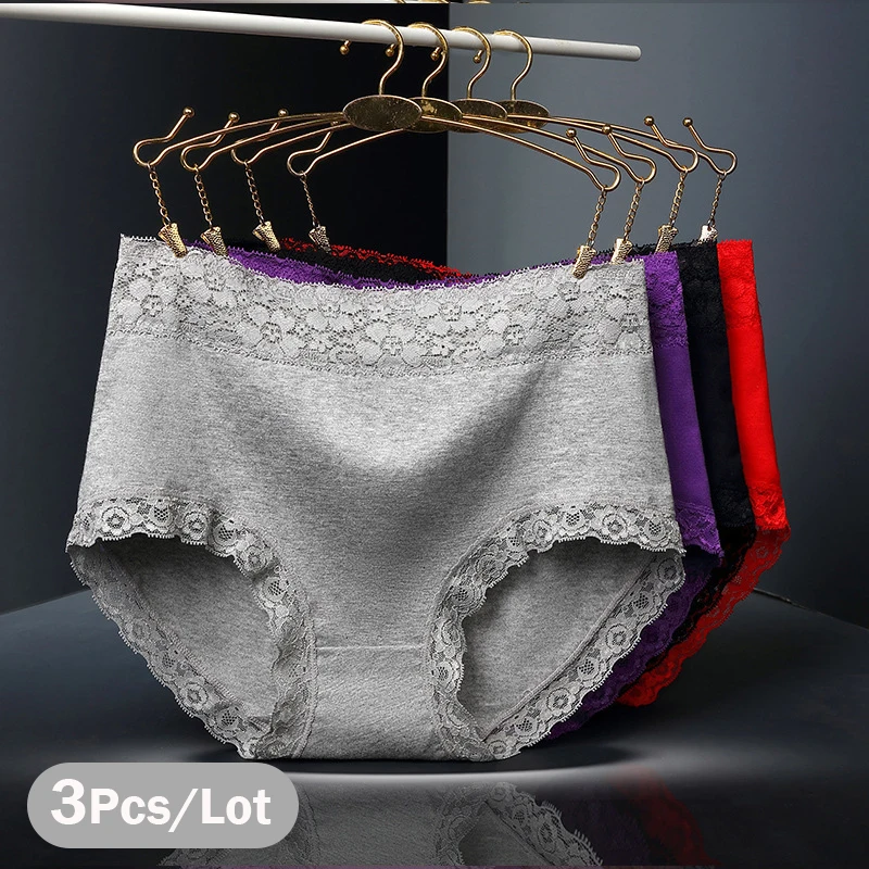 3Pcs/Lot Women's Panties Lace Underwear for Female Cotton High Waist Briefs Plus Size Calcinha Lingeries Panty Ladies Underpant thumbnail 2