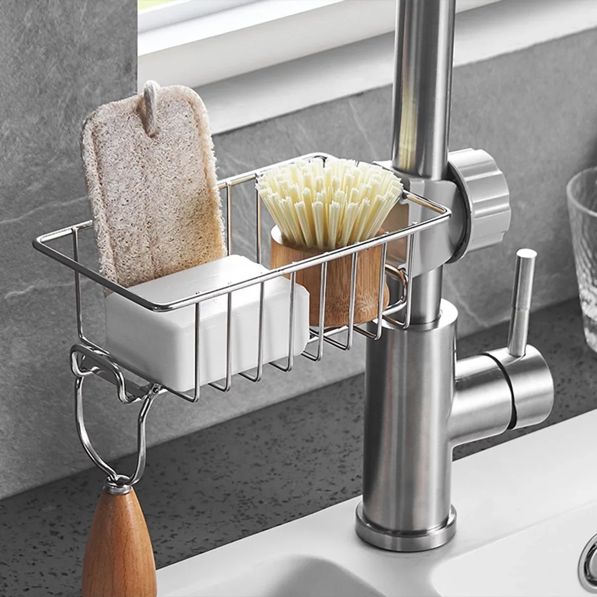 Kitchen Stainless Steel Sink Drain Rack Sponge Storage Faucet Holder Soap Drainer Towel Rack Shelf Organizer Kitchen Accessories thumbnail 2