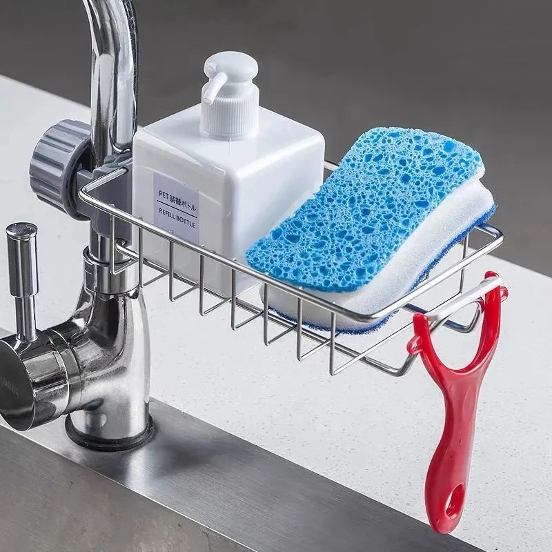 Kitchen Stainless Steel Sink Drain Rack Sponge Storage Faucet Holder Soap Drainer Towel Rack Shelf Organizer Kitchen Accessories thumbnail 3