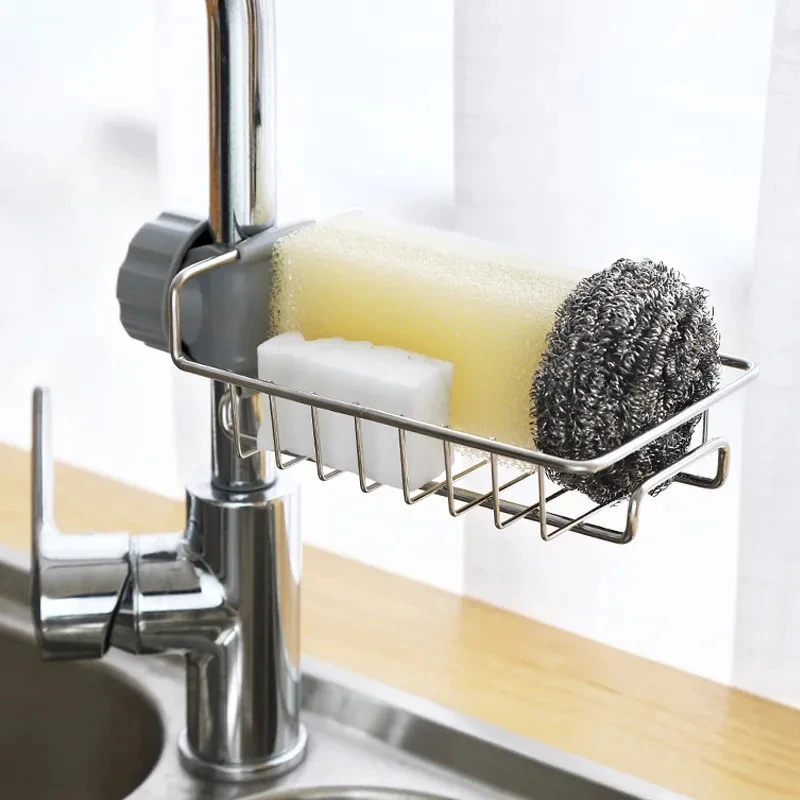 Kitchen Stainless Steel Sink Drain Rack Sponge Storage Faucet Holder Soap Drainer Towel Rack Shelf Organizer Kitchen Accessories thumbnail 4