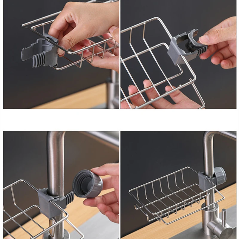 Kitchen Stainless Steel Sink Drain Rack Sponge Storage Faucet Holder Soap Drainer Towel Rack Shelf Organizer Kitchen Accessories thumbnail 5