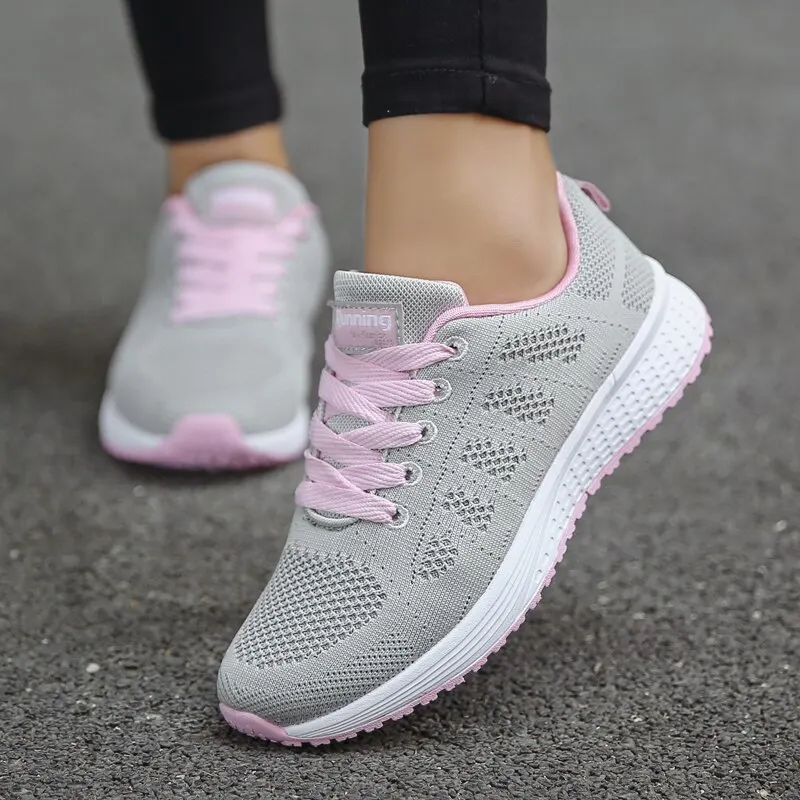 Women Casual Shoes Fashion Breathable Walking Mesh FlatShoesSneakers White Female Footwear thumbnail 2