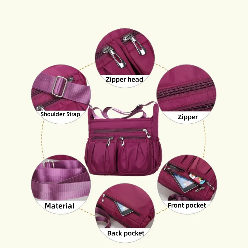 Waterproof Oxford Cloth Female Crossbody Bags Nylon Shoulder Bag Multi-pocket Handbag Large Capacity Messenger Bag Travel Bags thumbnail 5