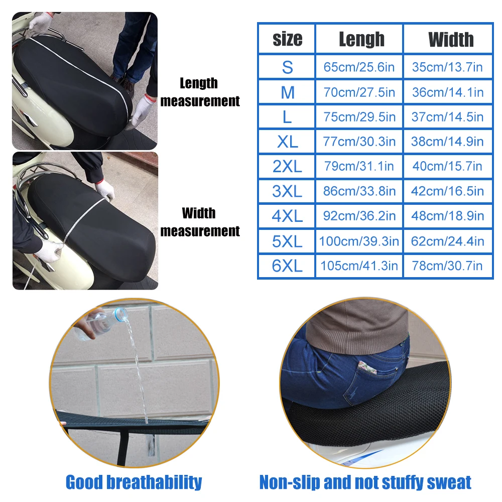 AUTCOAT 1Pcs Breathable 3D Mesh Motorcycle Moped Motorbike Scooter Seat Covers Cushion Anti-Slip Cover S-6XL thumbnail 2