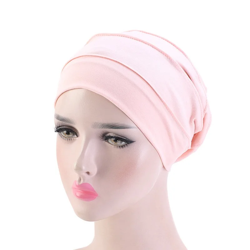 Women Stretch Beanie Chemo Cotton Hair Turban Hat Double-layer Soft Satin Lining Crinkled Hijab Inner Hijab Caps thumbnail 3