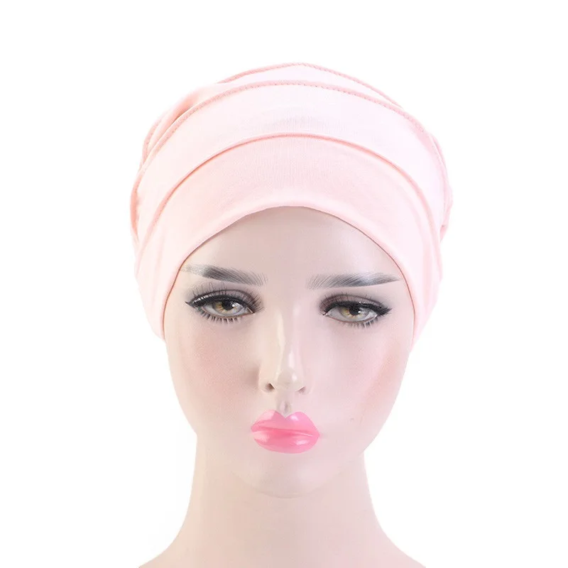 Women Stretch Beanie Chemo Cotton Hair Turban Hat Double-layer Soft Satin Lining Crinkled Hijab Inner Hijab Caps thumbnail 2