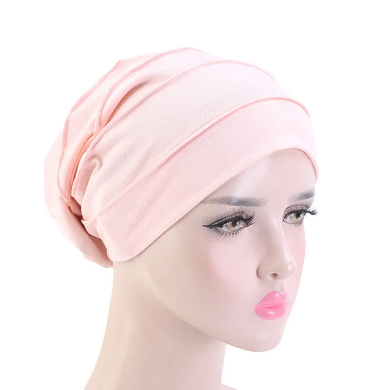 Women Stretch Beanie Chemo Cotton Hair Turban Hat Double-layer Soft Satin Lining Crinkled Hijab Inner Hijab Caps thumbnail 5