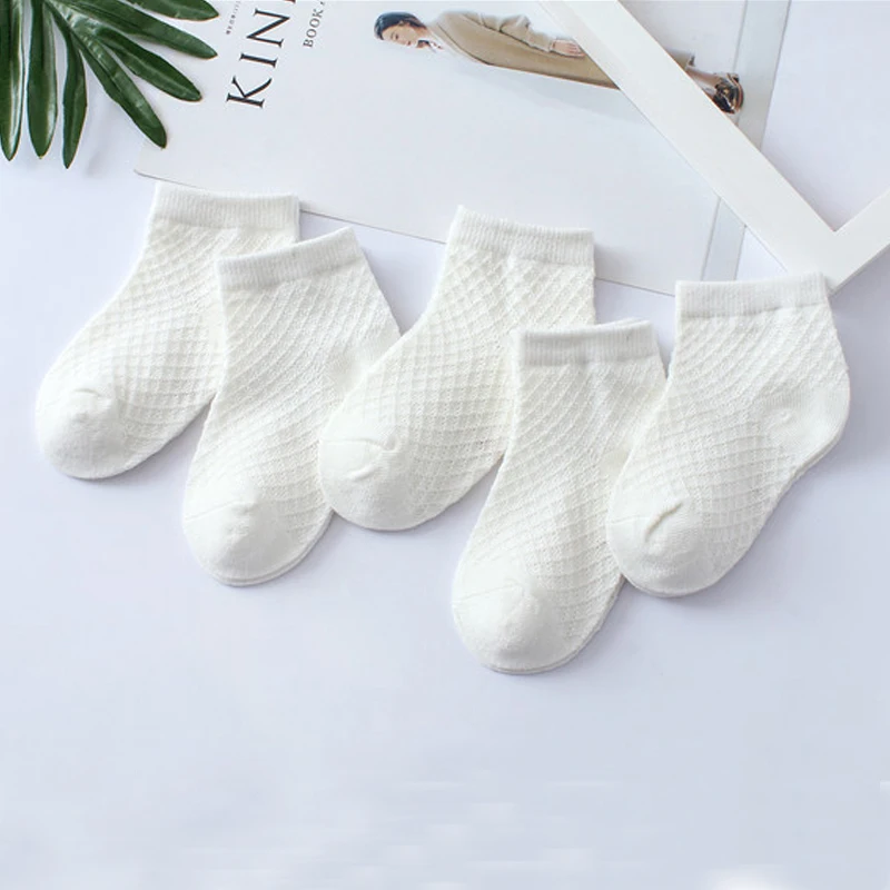 Summer White Mesh Children Cotton Socks Boys Girls Sports socks Spring Baby Skin-friendly Cotton socks  5Pairs thumbnail 6